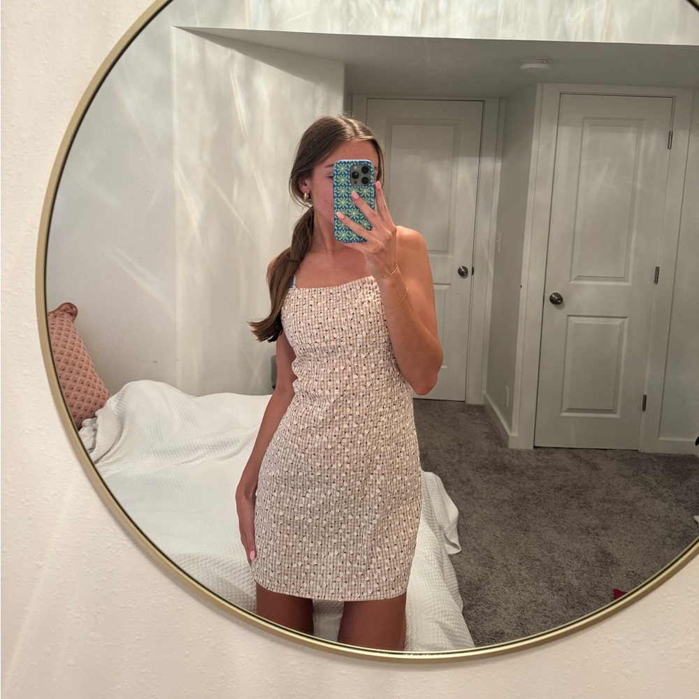 Mini dress light peach pink orange 👙🧡with white